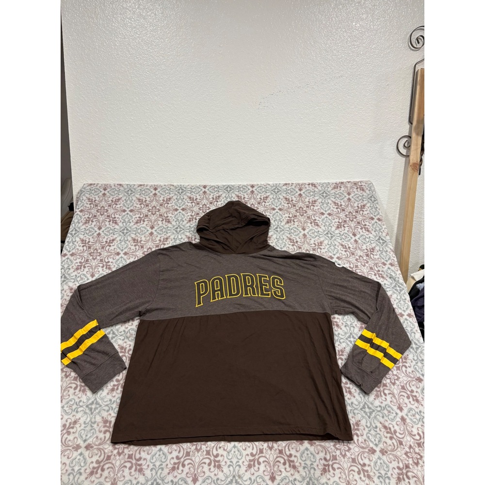 MLB San Diego Padres Long Sleeve Hooded T-Shirt Brown Gray XL Swinging Friar